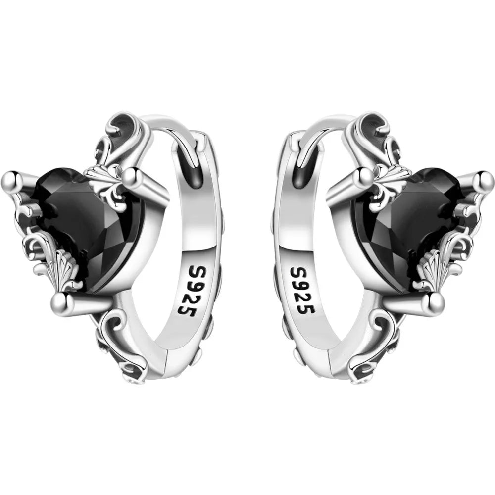 925 Sterling Silver Vine Love Black Zirconia Hoop Earrings Trendy Jewellery