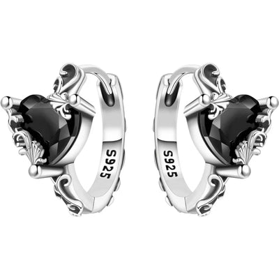 925 Sterling Silver Vine Love Black Zirconia Hoop Earrings Trendy Jewellery