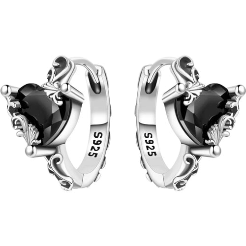925 Sterling Silver Vine Love Black Zirconia Hoop Earrings Trendy Jewellery