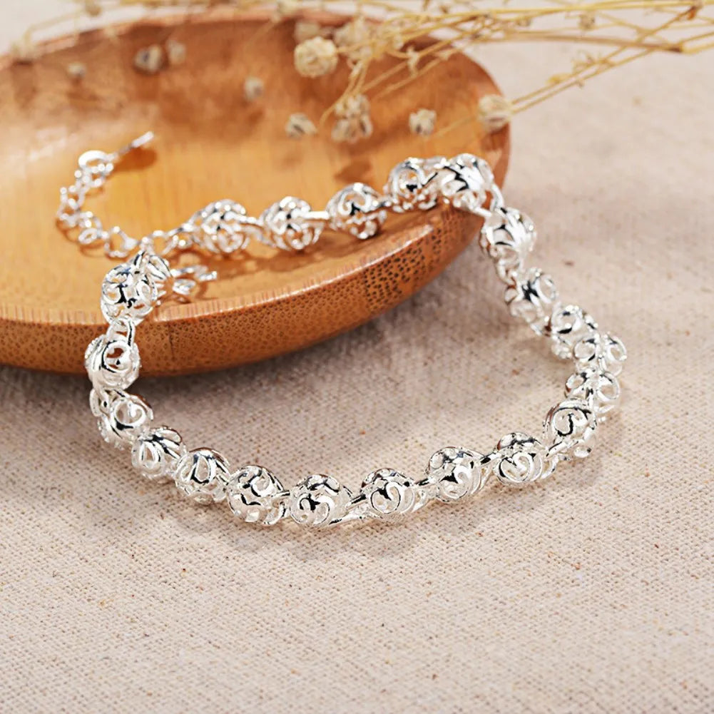 Hollow Ball Chain Bracelet 925 Sterling Silver Women Fashion Wedding Gift