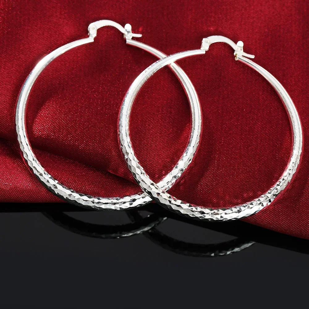 925 Sterling Silver 5cm Circle Hoop Earrings Women Fashion Wedding Holiday
