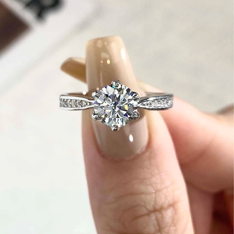 DW Luxury 0.5-2CT Moissanite Diamond Rings for Women Engagement Real 925 Sterling Silver Original Wedding Gemstone Fine Jewelry