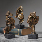 16cm Set of 3 Abstract Sculpture Resin Silence Is Gold Statue Office Bookshelf Object