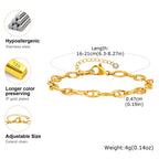 Gold Plated Link Bracelet for Women, Stainless Steel Stackable Chain Wristband, Adjustable Waterproof Jewelry