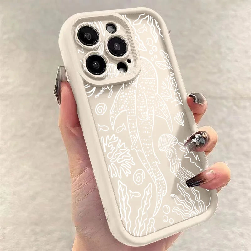 Whale Swimming Sea Case for iPhone 16 15 14 13 12 11 Pro Max Plus XR SE2