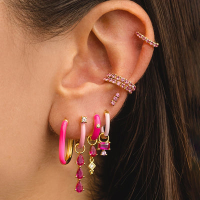 Stainless Steel Zircon Geometry Dangle Earring 18K Gold Plated Huggie