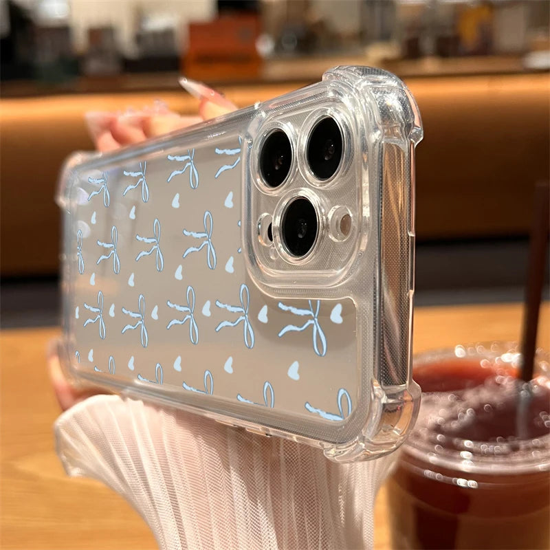 Colourful Bow Print Clear Case for iPhone 16 15 14 13 12 Pro Max SE