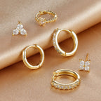 3PCS Sets Exquisite Flower Circle Hoop Earrings 14K Gold Plated