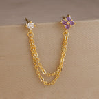 Exquisite Green Zircon Flower Hoop Earrings 18K Gold Plated Steel