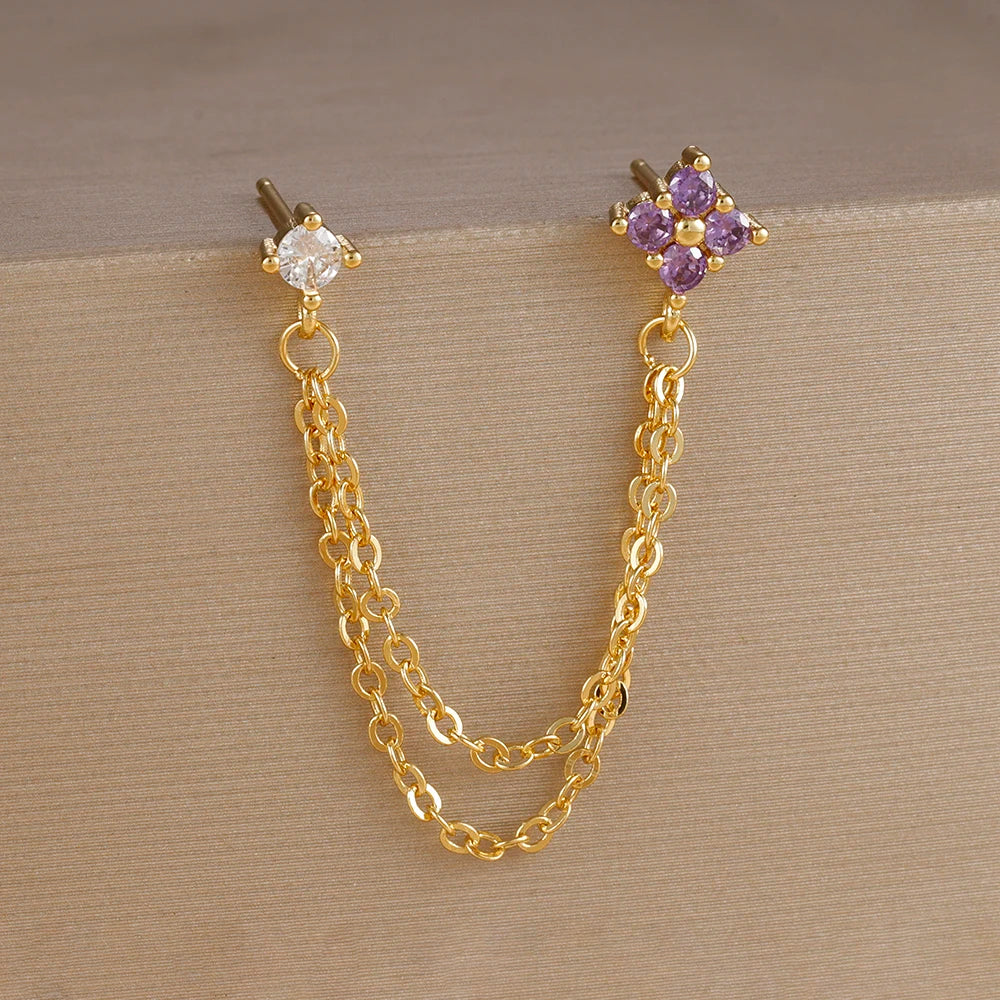 Exquisite Green Zircon Flower Hoop Earrings 18K Gold Plated Steel