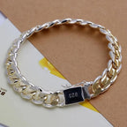 8/10mm Solid Chain Bracelet 925 Sterling Silver Men Women Noble Party Gift
