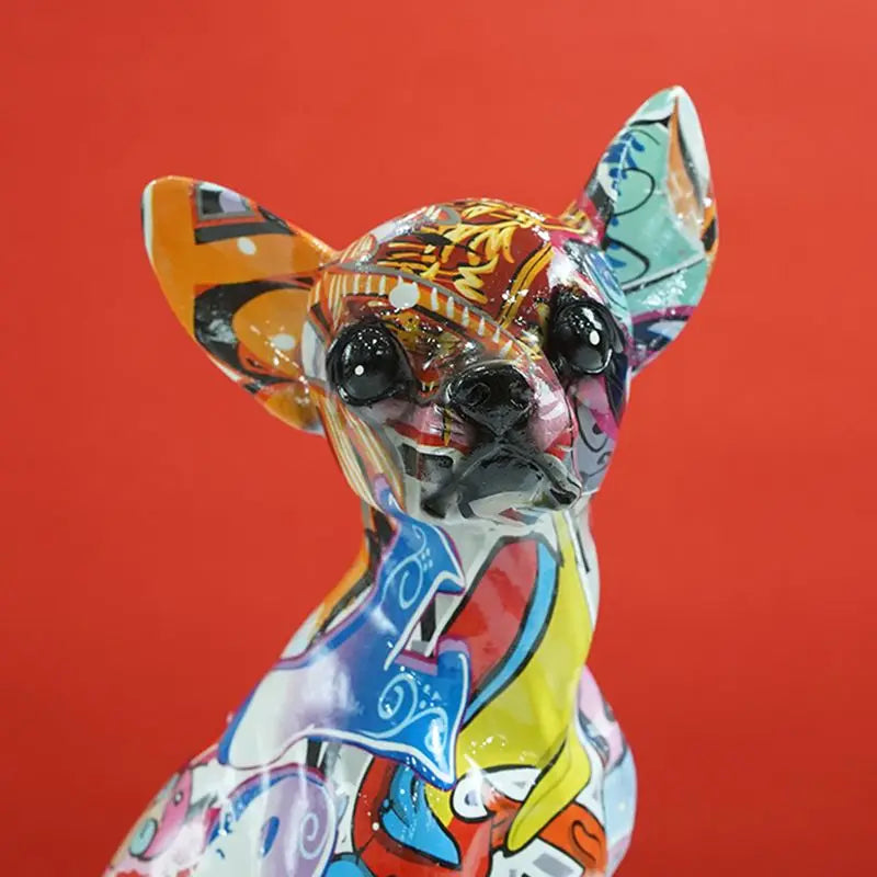 Resin Graffiti Chihuahua Dog Sculpture Animal Statue Pop Art Home Living Room Shelf