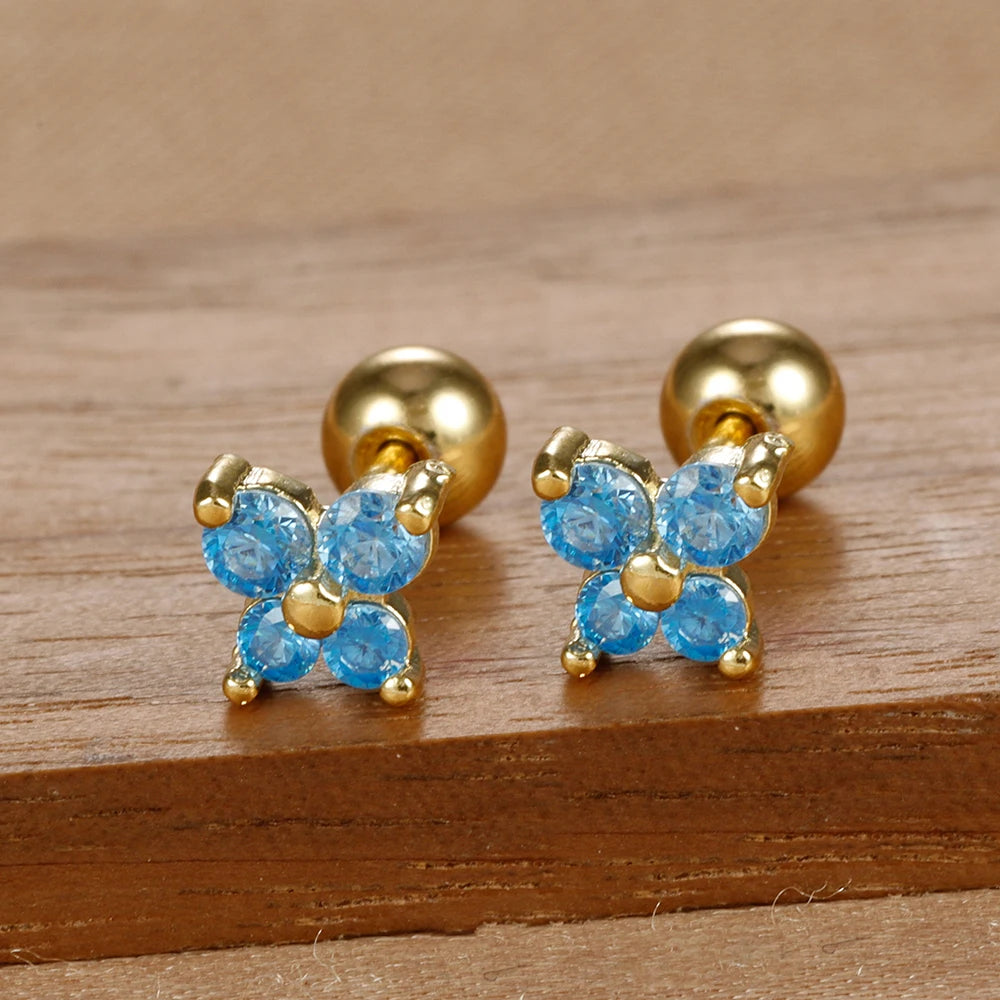 1 Pair Fashion Stainless Steel Zircon Butterfly Pendant Earrings Helix