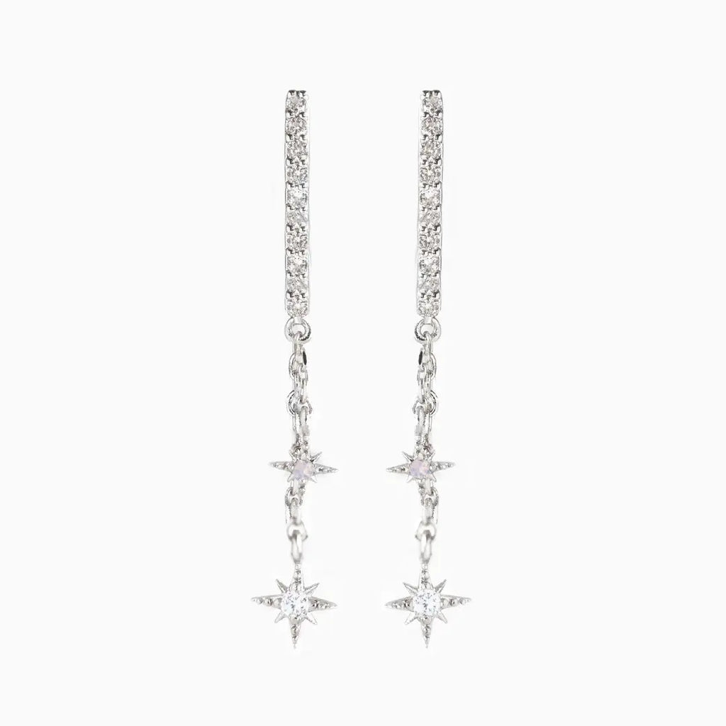 New Stainless Steel Cubic Zirconia Chain Hoop Earring Star Moon