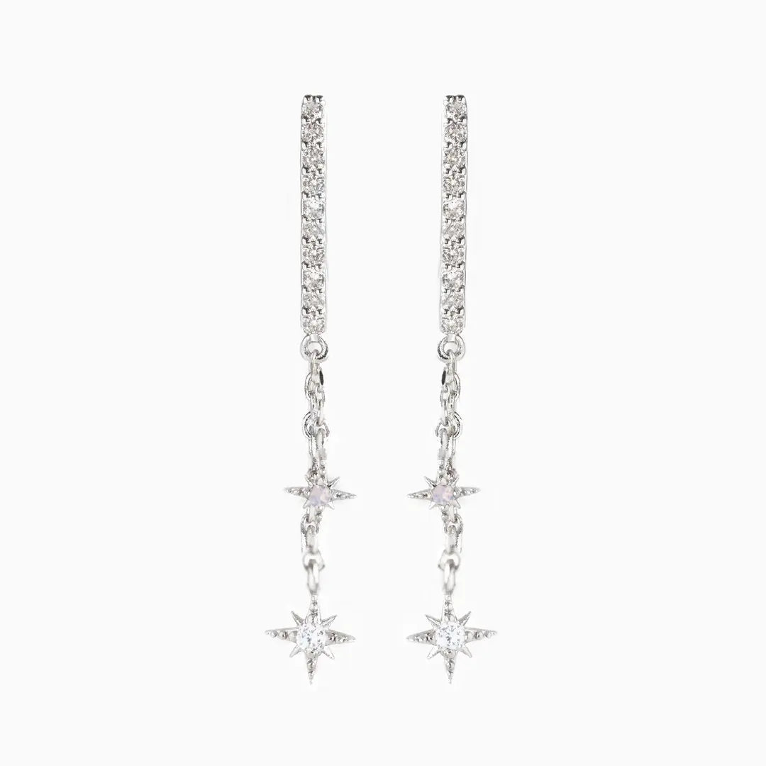 New Stainless Steel Cubic Zirconia Chain Hoop Earring Star Moon