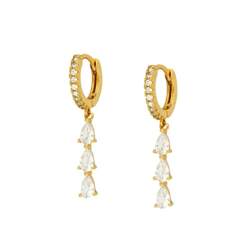 Stainless Steel Small Hoop Earrings Geometry Zircon Pendant Helix