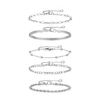 Gold Plated Bracelets Set for Women, 5pcs Chain Link Stainless Steel Statement Bracelet Stackable Layered Jewelry Adjustable