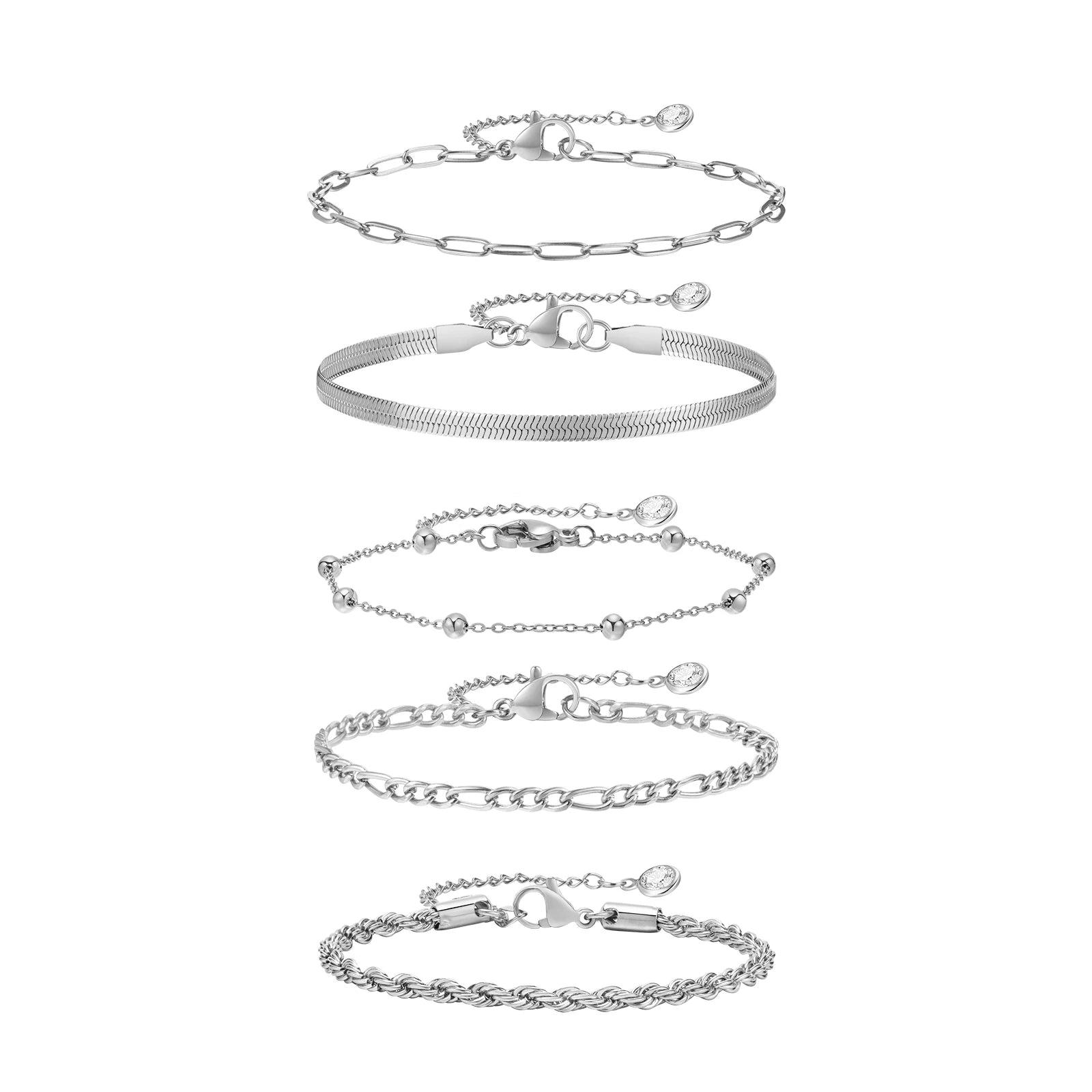 Gold Plated Bracelets Set for Women, 5pcs Chain Link Stainless Steel Statement Bracelet Stackable Layered Jewelry Adjustable