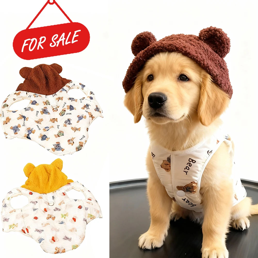 Winter Dog Cat Hooded Vest Jacket, Warm Fleece Lined Windproof Sleeveless Coat for Small Medium Large Pets, Outdoor Cold Weather