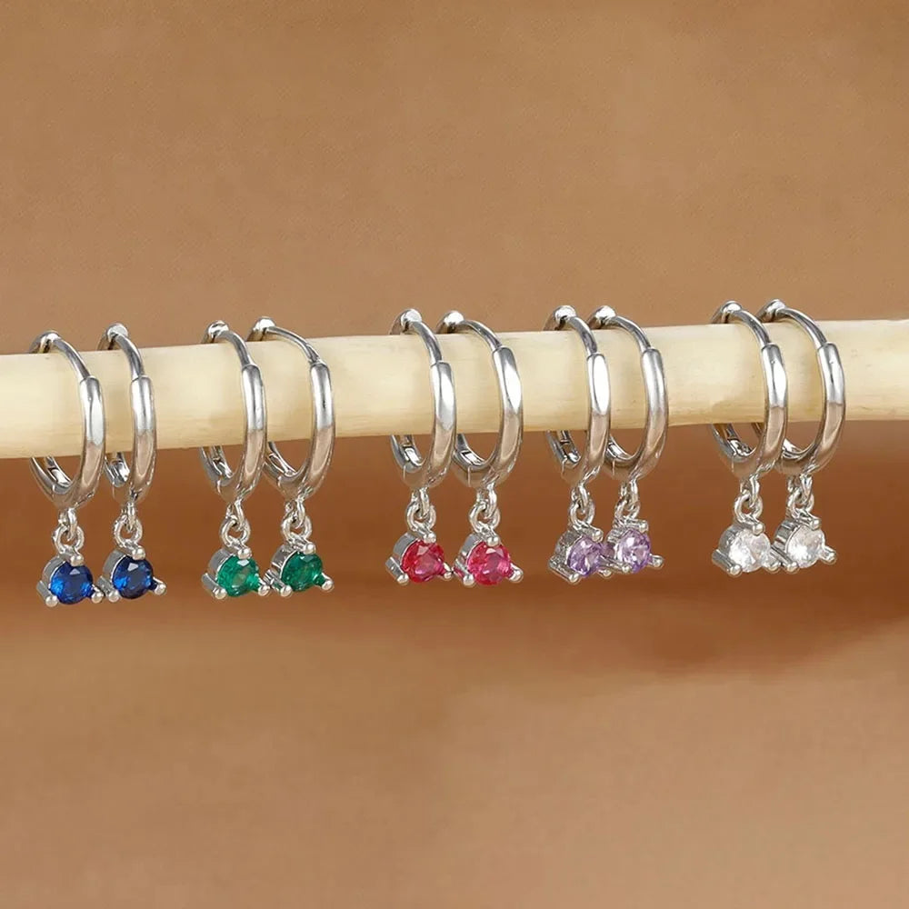 Simple Multicolor Stone Gold Colour Metal Small Dangle Earring
