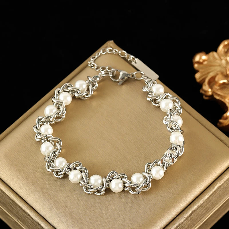 Metal Beads Heart Stainless Steel Bracelet Bangle Gold Colour Gift