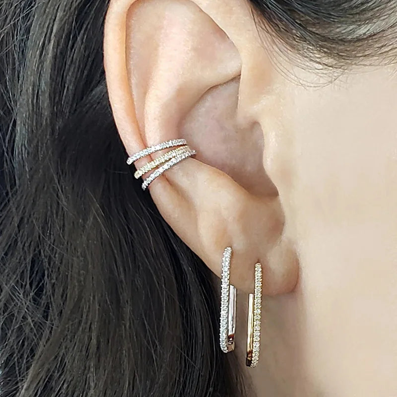 2PCS Stainless Steel Square Huggie Hoop Earrings Cubic Zirconia