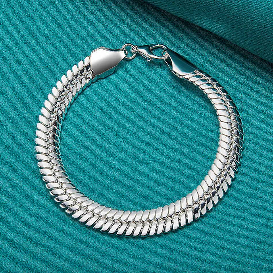 10mm Side Chain Bracelet 925 Sterling Silver Men Women Wedding Charm Gift