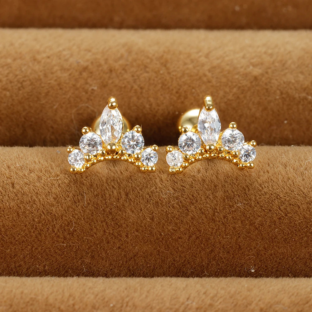 Vintage Gold Plated Stainless Steel Butterfly Studs Snowflake Zircon
