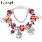 Tibetan Silver Tree of Life Charm Bracelet Green Crystal Flower Bead DIY