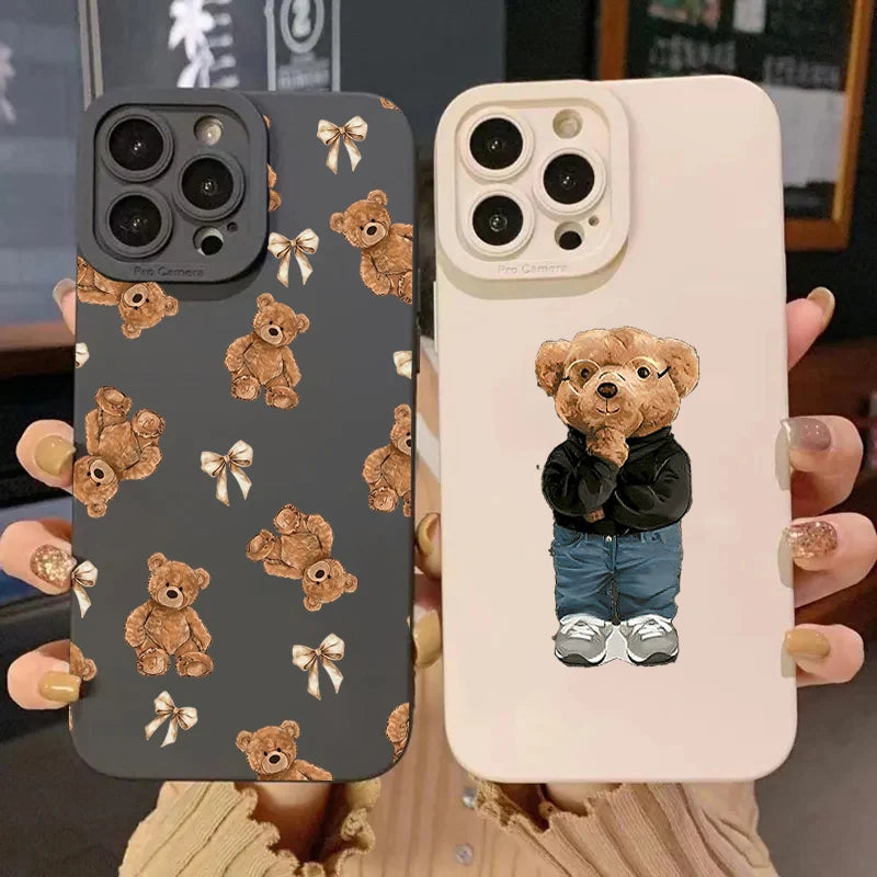 Cute Bow Bear Silicone Case for Xiaomi Mi 15 14T 13T Pro Poco F6 F5