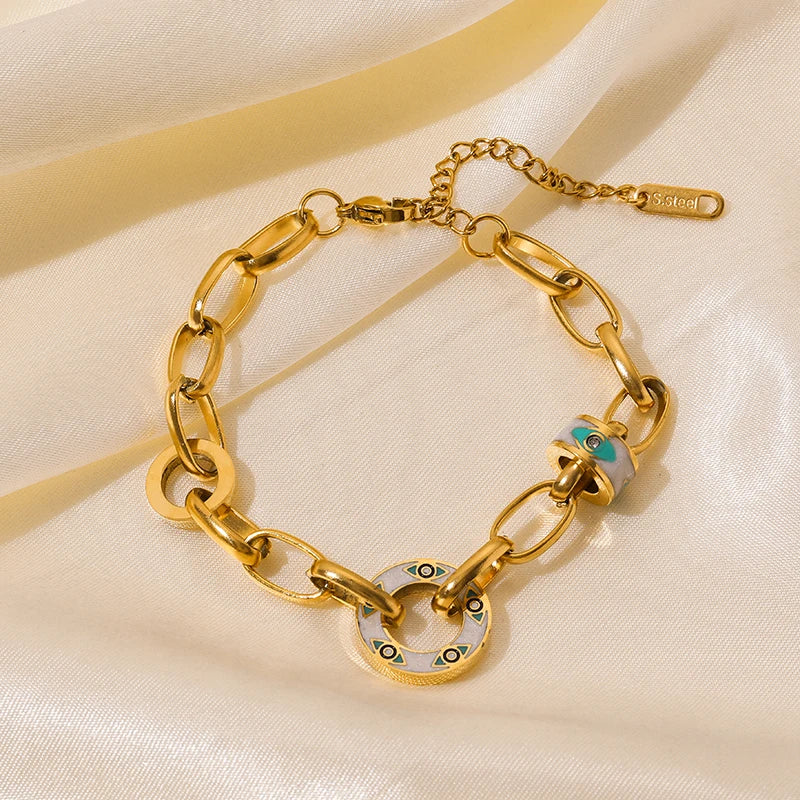 Gold Colour Multilayer Stainless Steel Charm Bracelet Men Women Bangle