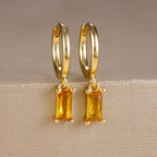 Exquisite Green Zircon Flower Hoop Earrings 18K Gold Plated Steel