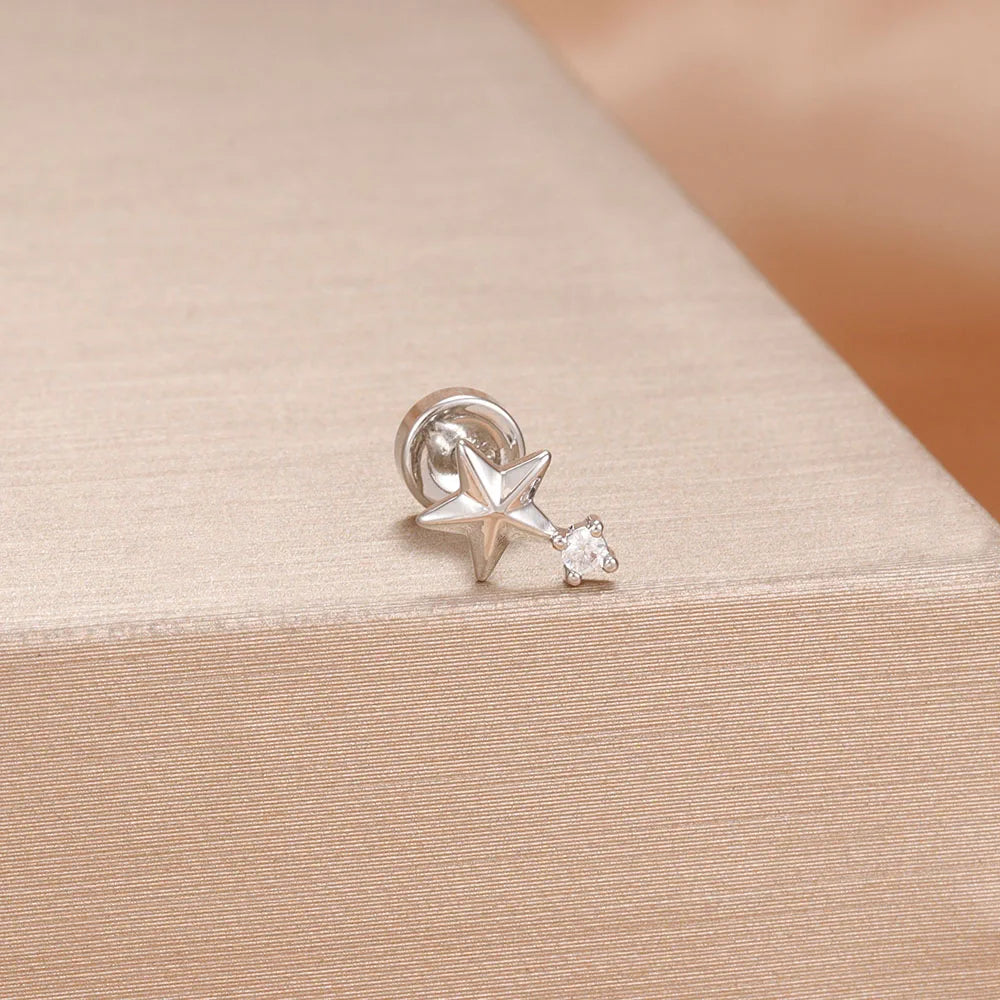 1PC Stainless Steel Star Moon Cartilage Piercing 18K Gold Plated