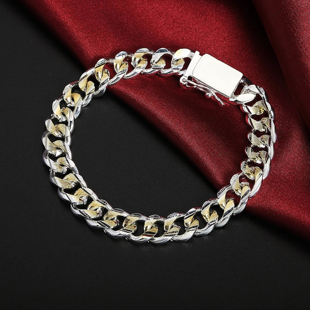 10mm Gold & Silver Chain Bracelet Men Women Noble Wedding Fashion Jewellery