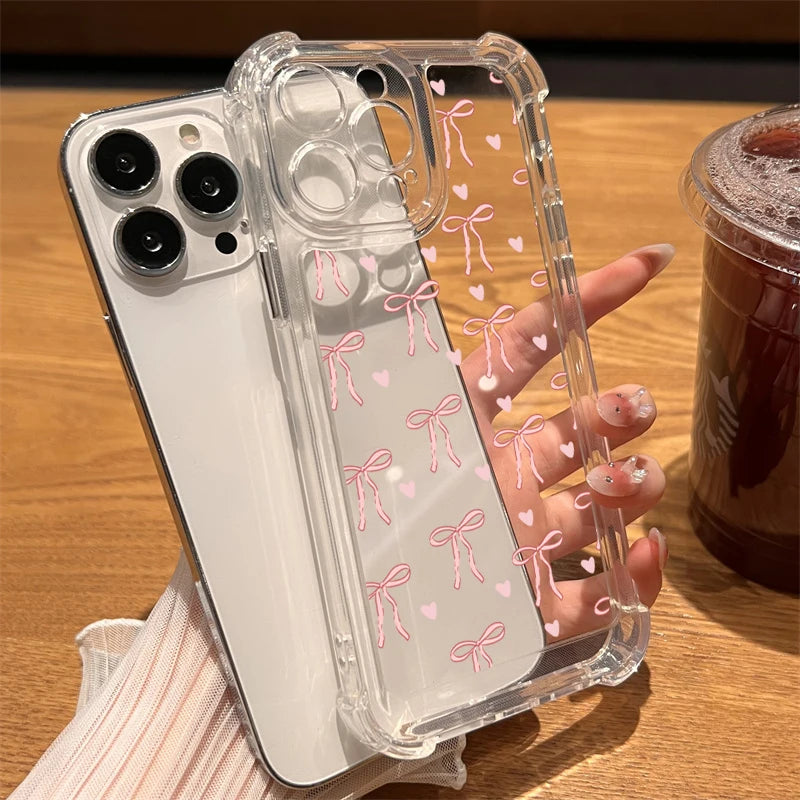 Colourful Bow Print Clear Case for iPhone 16 15 14 13 12 Pro Max SE