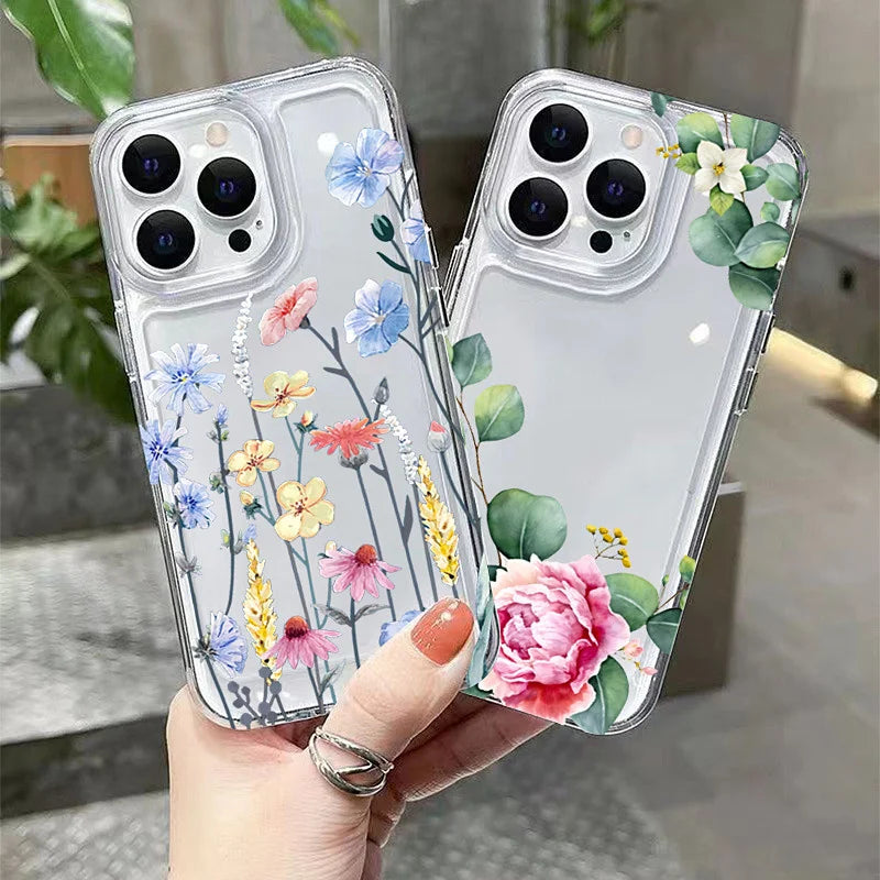 Flower Pattern Clear Case for Redmi 14C 13 12C Note 14 13 12 11 Pro Plus