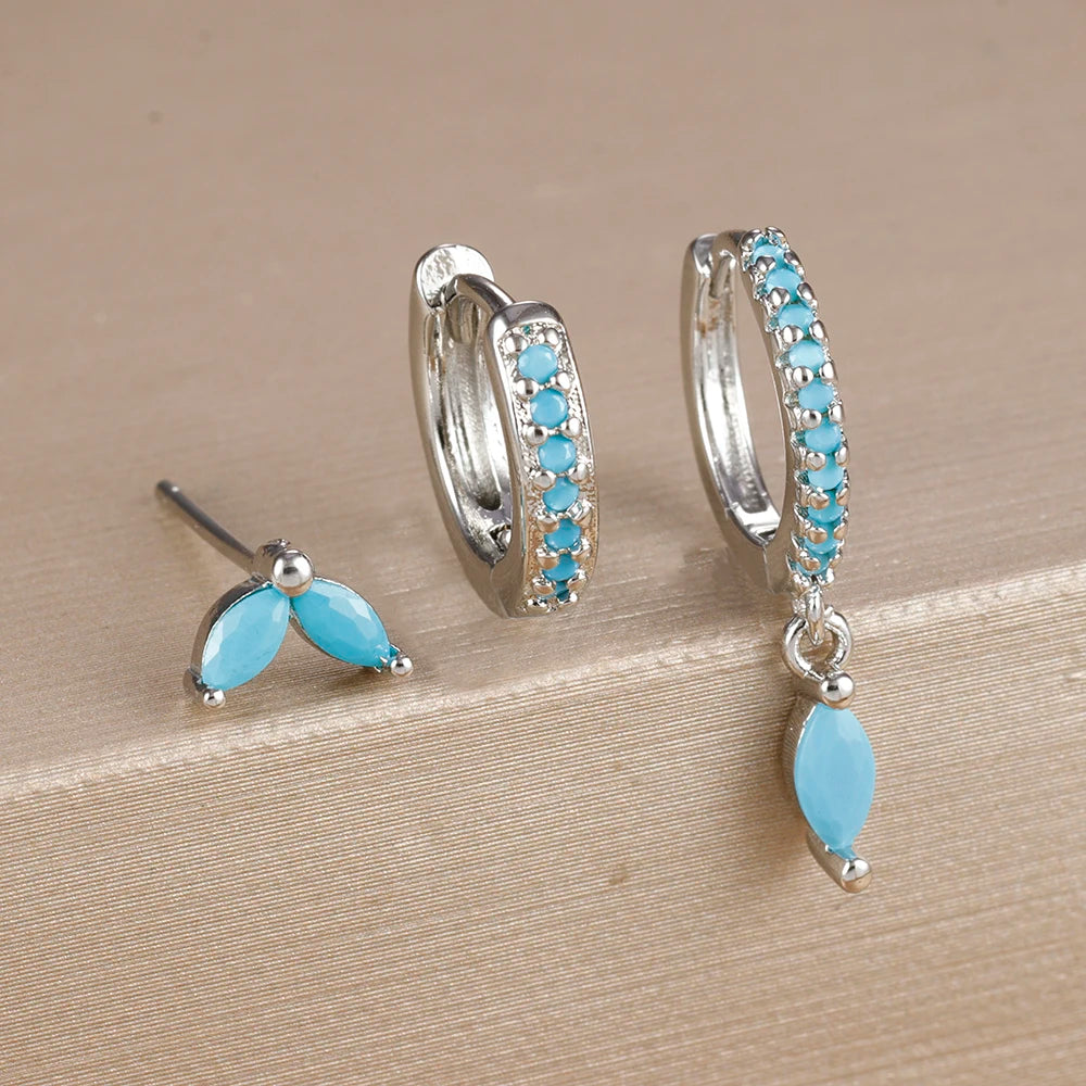 3PCS 9 Styles Gold Plated Geometric Circle Piercing Earrings Set