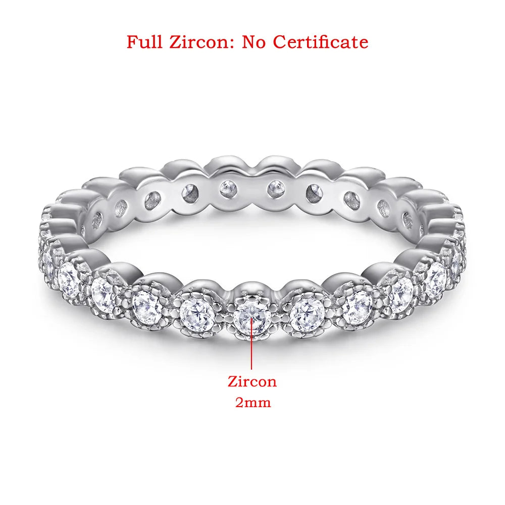 Full Moissanite Eternity Ring 2mm D Color Certified 925 Sterling Silver Stackable Band