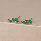 Exquisite Crystal Leaves Stud Earrings Stainless Steel Horse Eyes