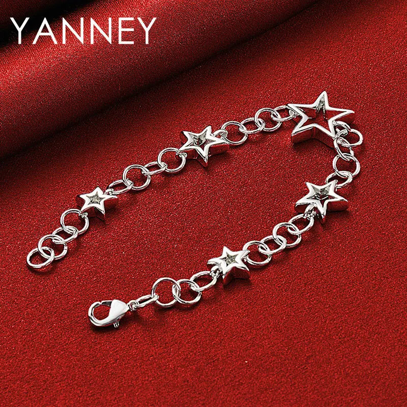 925 Sterling Silver 8-inch Star Bracelet Women Wedding Party Jewellery Gift