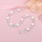 Romantic Heart Bracelet 925 Sterling Silver Women Valentine's Day Gift