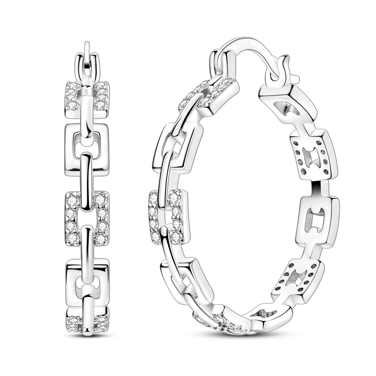 925 Sterling Silver Square Chain Stone Inlaid Hoop Earrings Trendy Jewellery