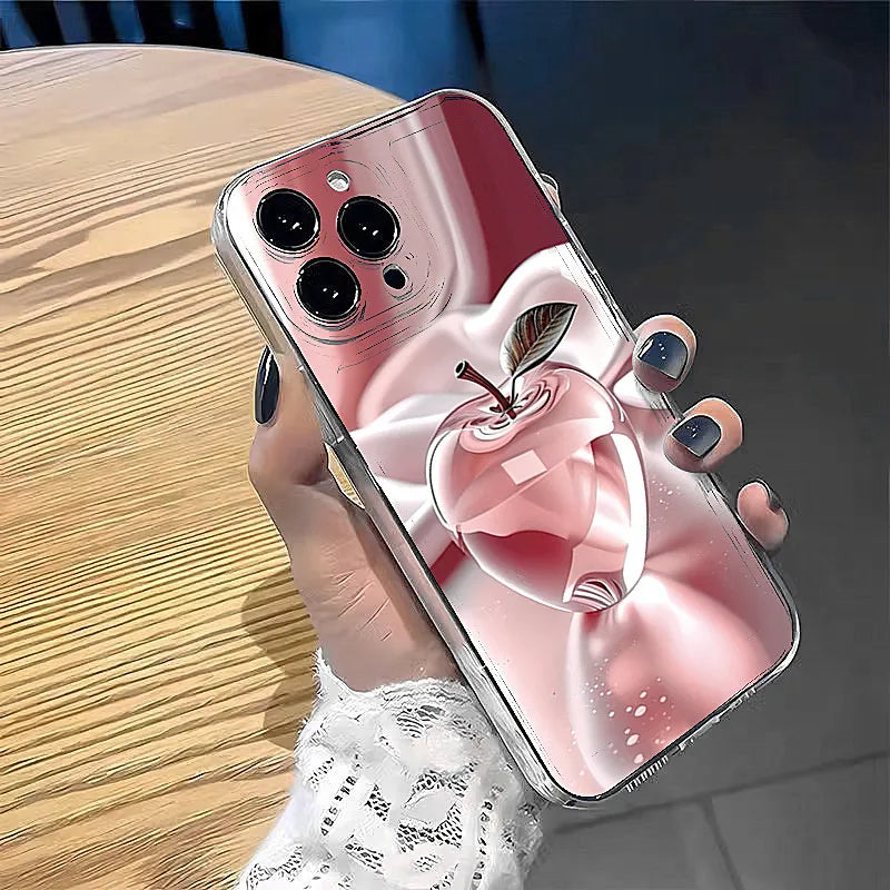 Crystal Cherry Print Case for iPhone 17 16 15 14 13 12 11 Pro Max Plus Air