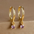 18K Gold Plated Green Zirconia Huggies Hoop Earrings Square Pendant