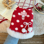 Cute Red Cherry Dog Vest, Soft Plush Pet Harness Vest with Leash Ring, Warm Puppy Kitten Clothing for Small Medium Cats Dogs