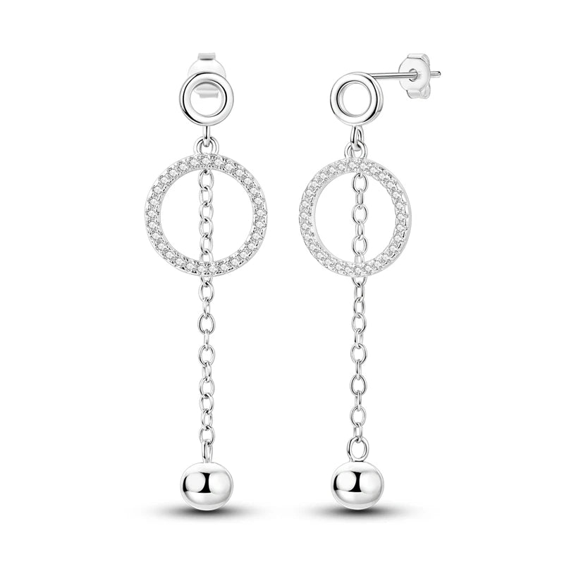 925 Sterling Silver Tassel Zircon Ear Studs Sparkling Hoop Earrings Gift
