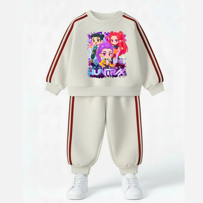 K-pop Girls Spring Clothing Set Cartoon Print Sweatshirt and Joggers Suit