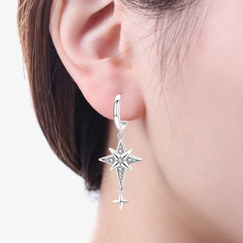 925 Sterling Silver Asymmetric Starry Drop Earrings Anniversary Jewellery Gift