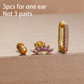 3pcs Purple Cubic Zirconia Piercing Earring Set Stainless Steel