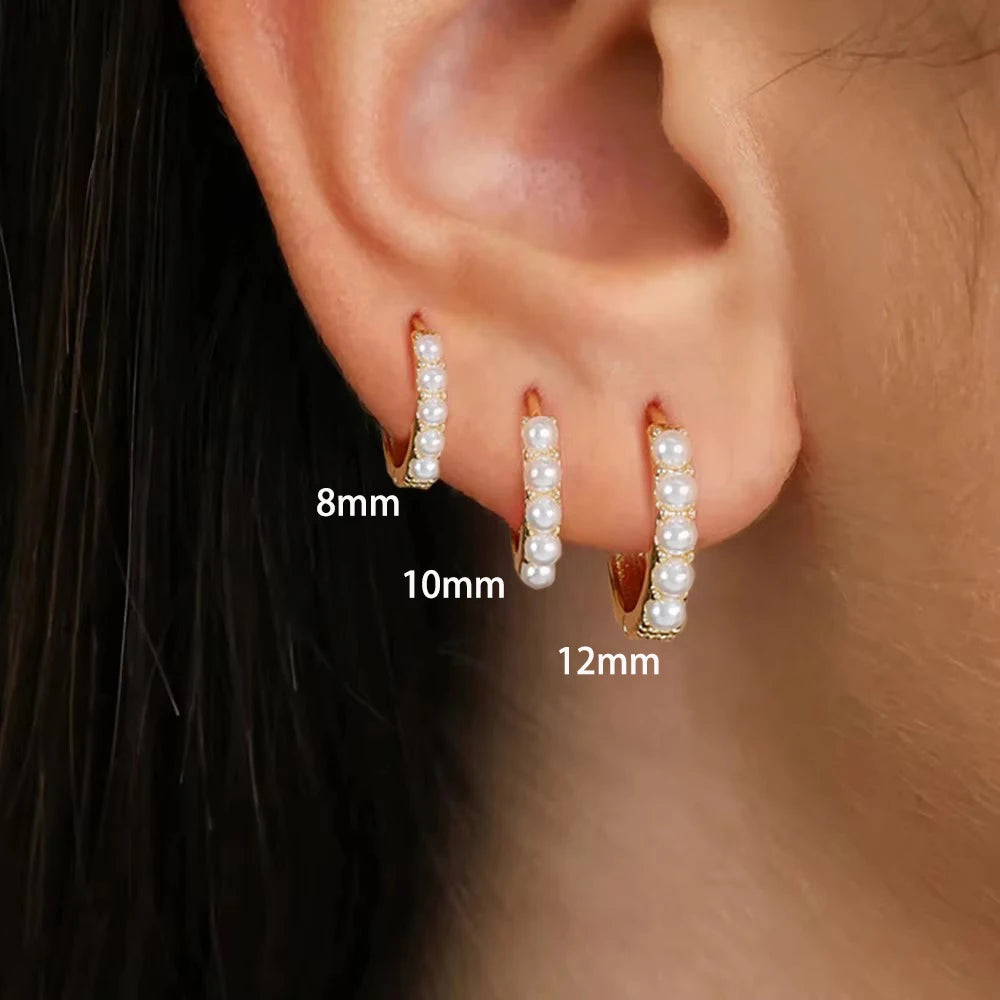 3PCS Stainless Steel Little Pearl Hoop Earrings Small Round Circle